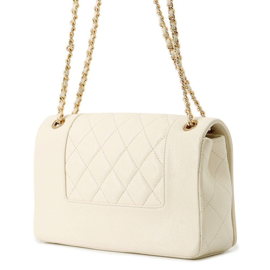 CHANEL Mademoiselle Double Flap Chain Shoulder Bag IvoryA93084 Leather