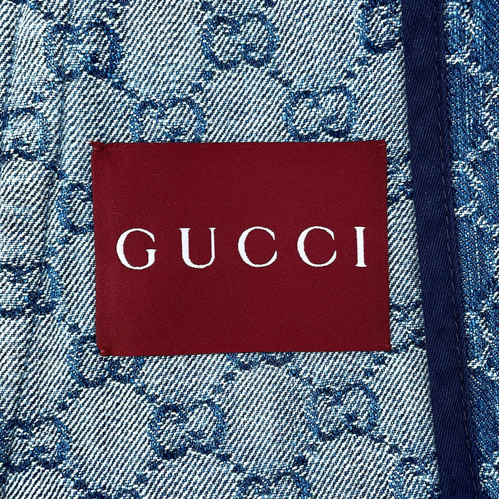 GUCCI GG Jacquard Denim Shirt Size 38 Blue788680 Cotton100%