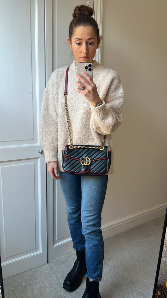 Gucci GG Black and Red Torchon Marmont Small Shoulder Bag