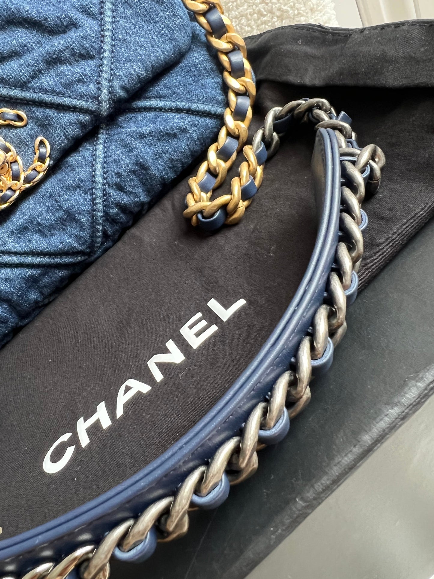 Chanel Small 19 in Blue Denim