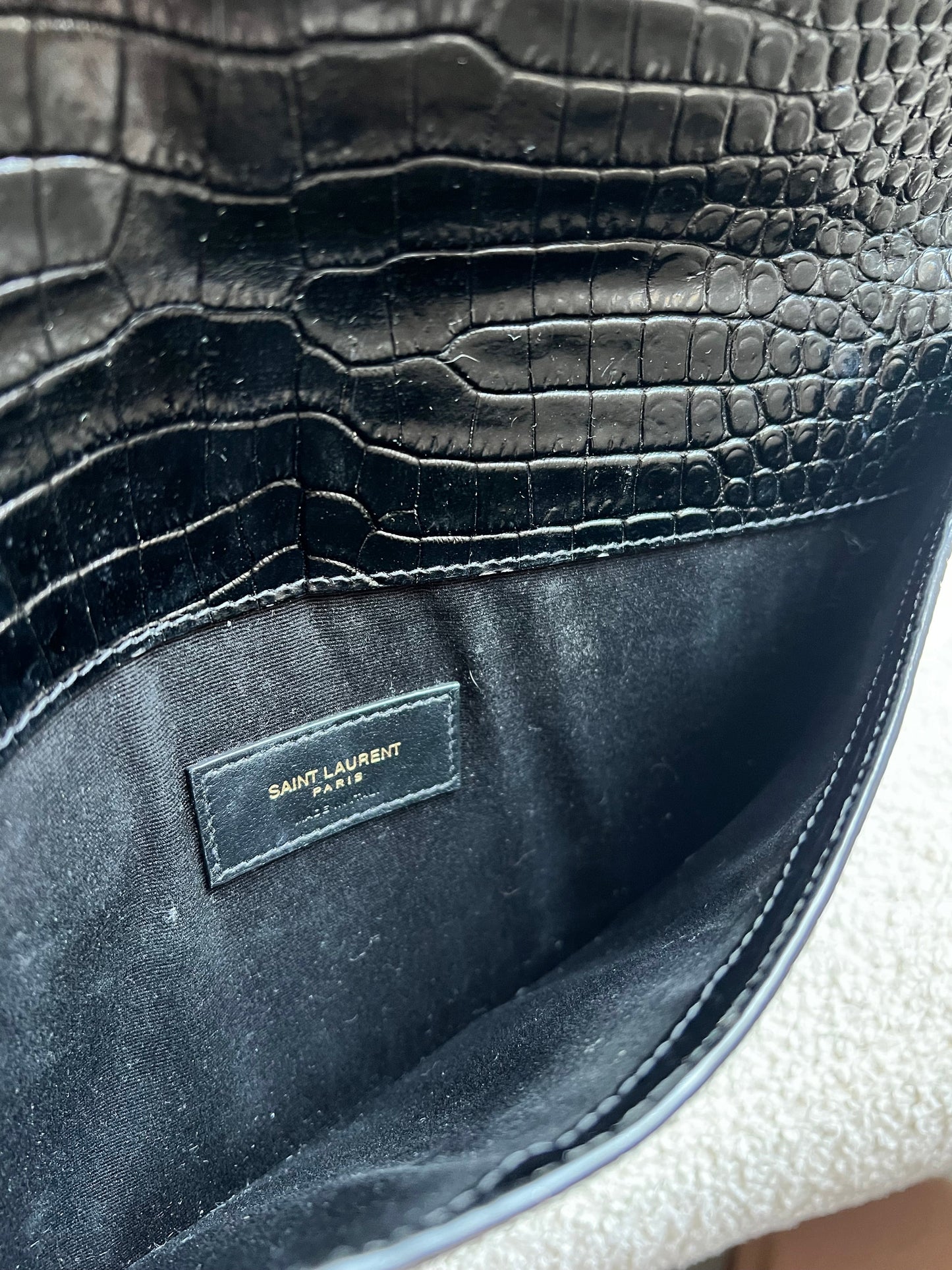 Yves Saint Laurent (YSL) Black Croc Uptown Pouch Clutch (RRP £580)