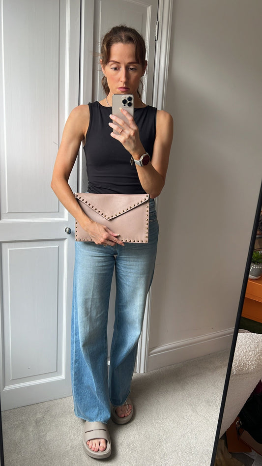 Valentino Garavani Rockstud Calfskin Clutch Pouch Rose Poudre (RRP £540)