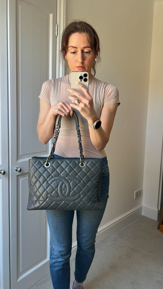 Chanel Grey Caviar Grand Shopper Tote (GST) Silver Hardware