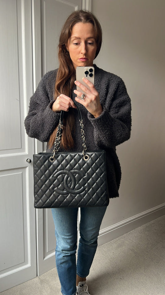 Chanel Black Caviar Grand Shopper Tote (GST) Silver Hardware