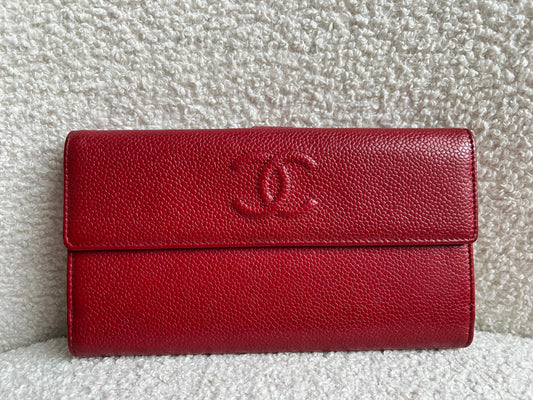 Chanel Red Caviar Timeless Large Flap Wallet