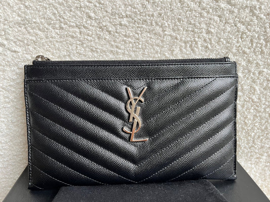 Yves Saint Laurent (YSL) Black Cassandra Zip Pouch (RRP £365)