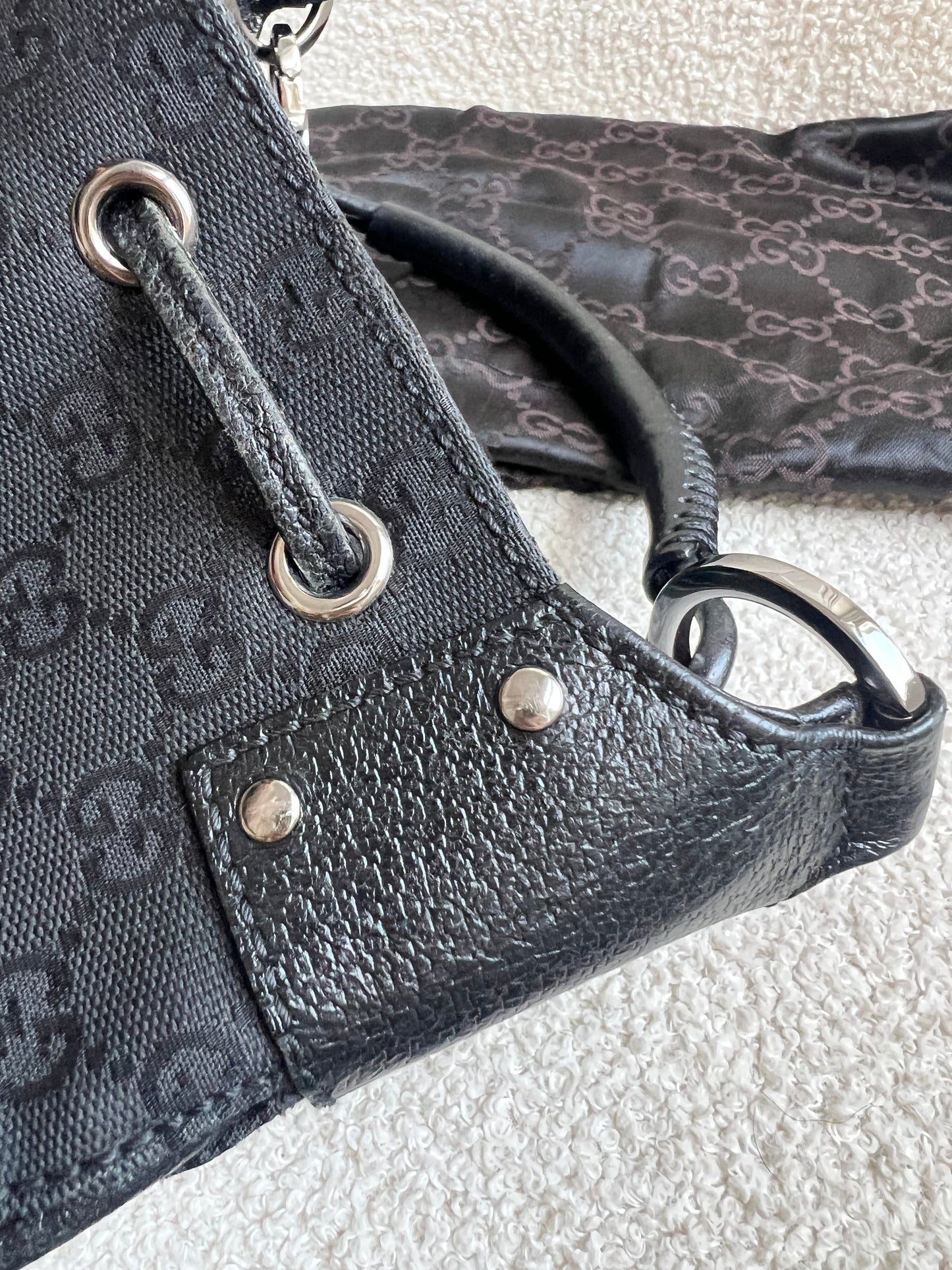 Gucci Black GG Canvas Drawstring Shoulder Bag