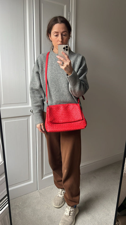 Bottega Veneta Red Intreciatto Flap Shoulder Bag