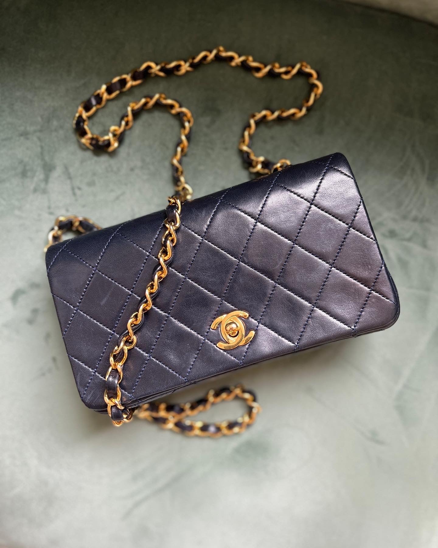 Vintage Navy Lambskin Full Flap
