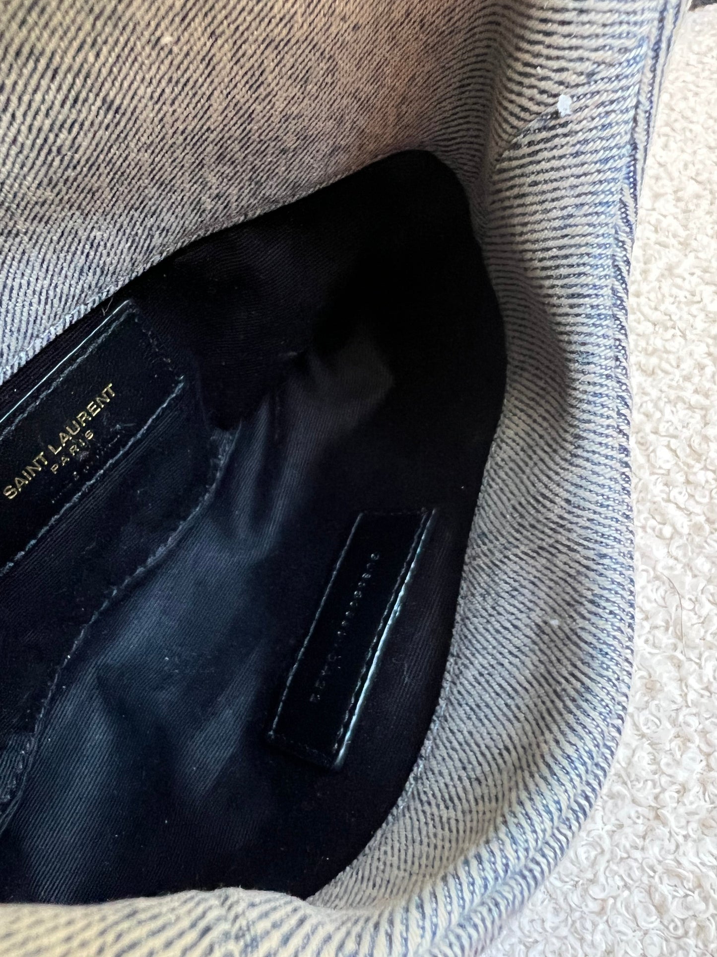 Yves Saint Laurent (YSL) Puffer Clutch Pouch in Blue Quilted Denim (RRP £710)