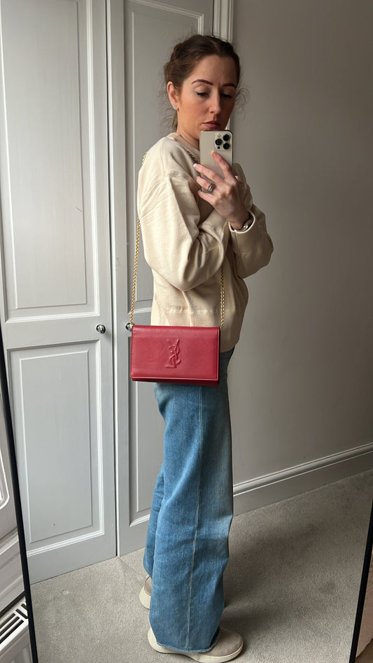 Yves Saint Laurent (YSL) Red Belle de Jour Chain Wallet Clutch