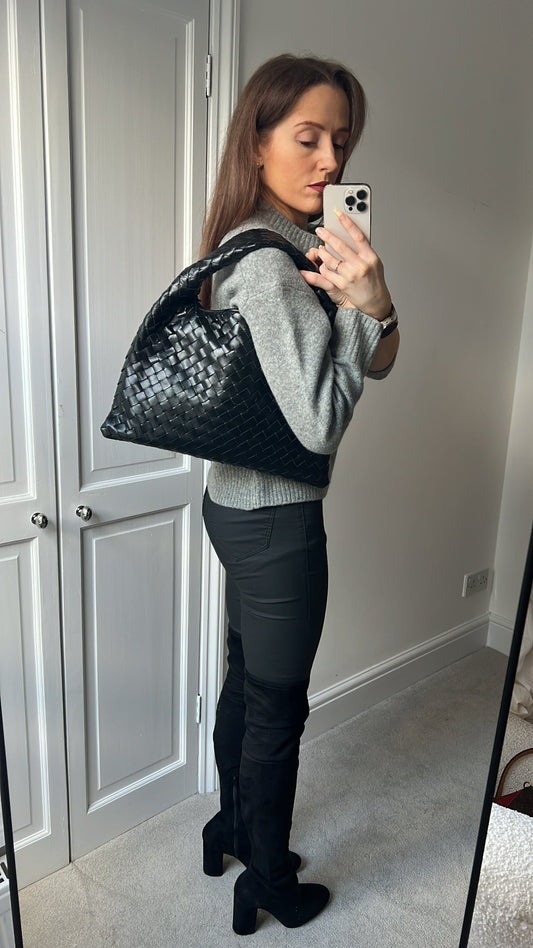 Bottega Veneta Black Small Hop Intraciatto (RRP £3370)