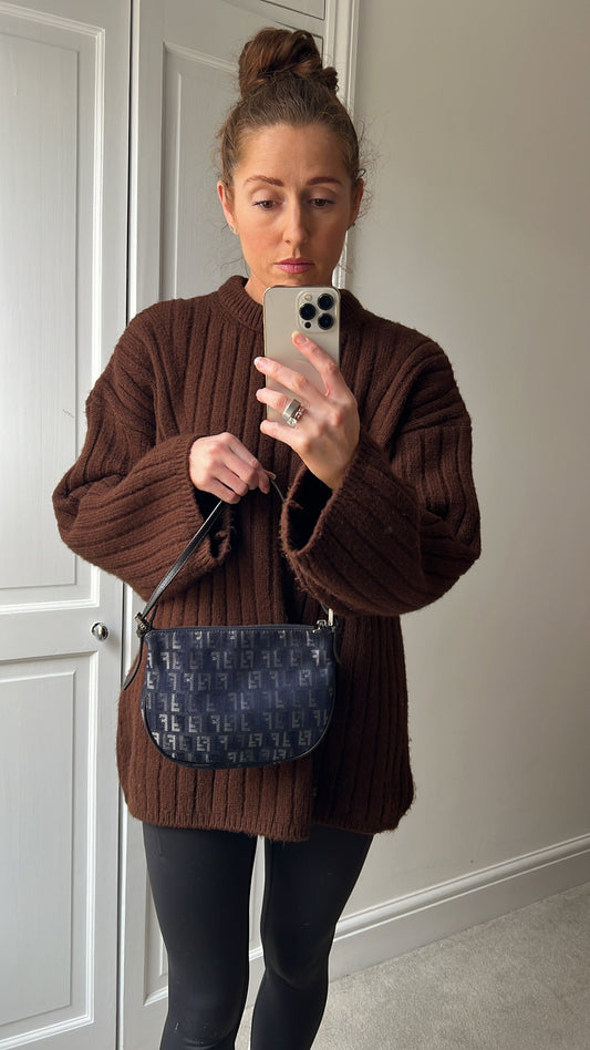 Fendi Denim Zucchino Canvas and Leather Shoulder Bag