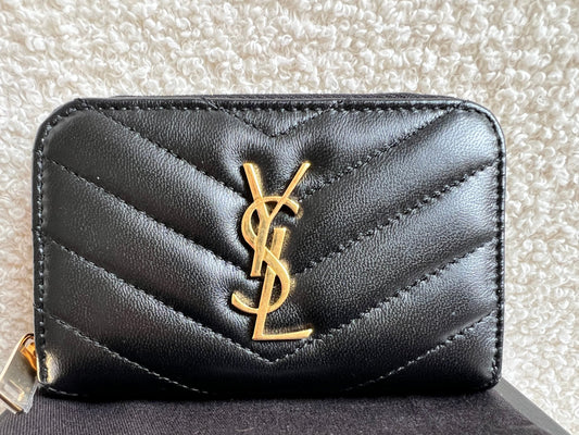 Yves Saint Laurent Black Lambskin Cassandre Small Zip Wallet (RRP £400)