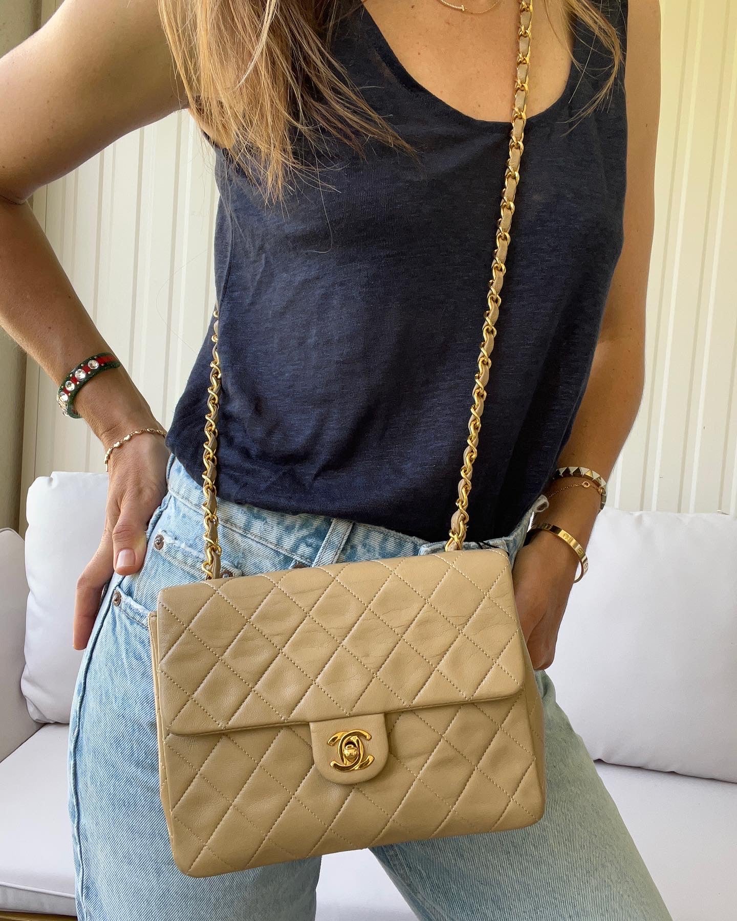 Vintage Mini Flap in Beige Lambskin 1989-1991