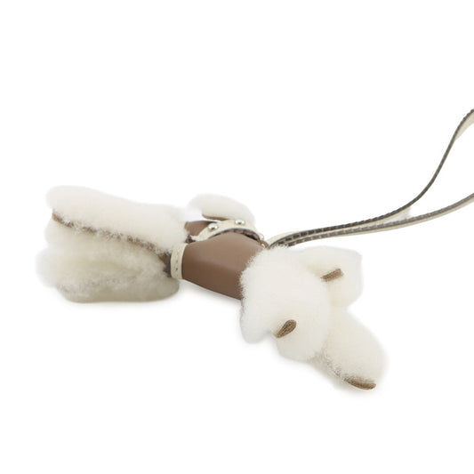 HERMES Buddy Bag Charm Collar Etoupe/Craie Lambskin Mouton