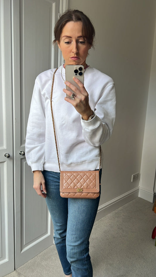 Chanel Dark Beige Quilted Caviar Boy Wallet on Chain