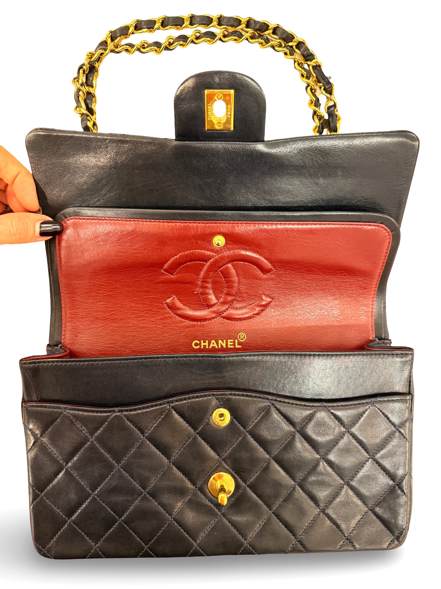 Classic Double Flap Medium Navy Lambskin 24K Gold Hardware