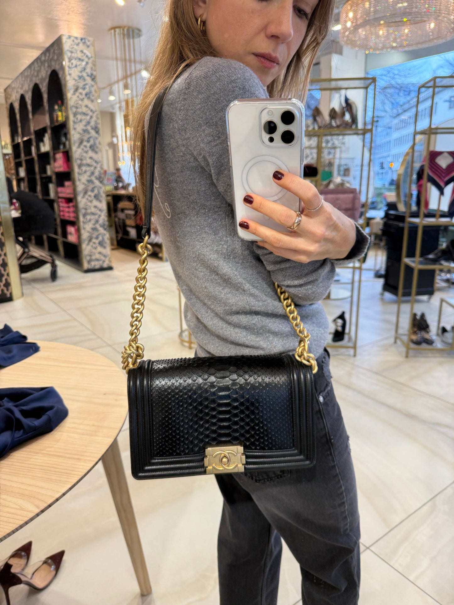 Medium Boy Bag Python Noir