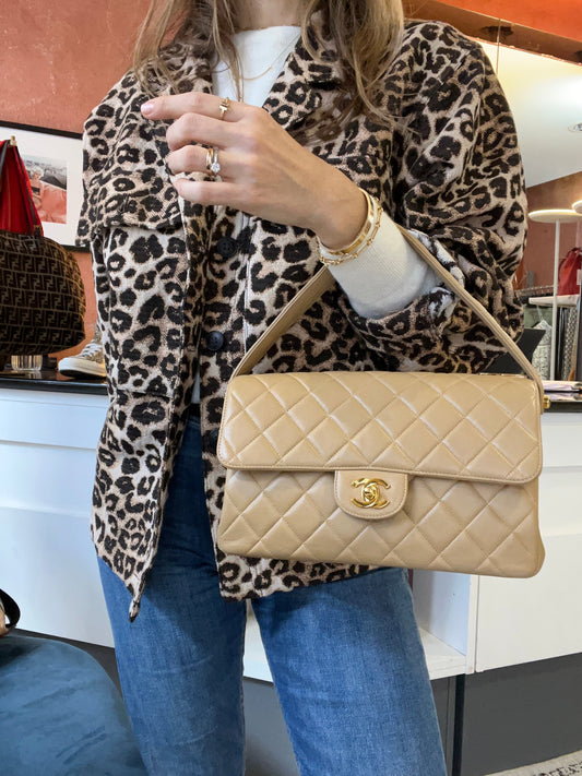 Both Sides Flap Handbag Beige