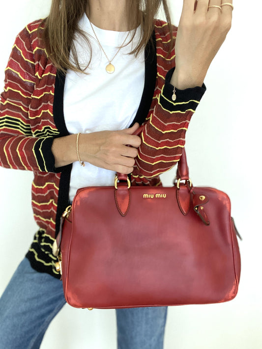 RED SOFT LEATHER HANDBAG BRIEFCASE