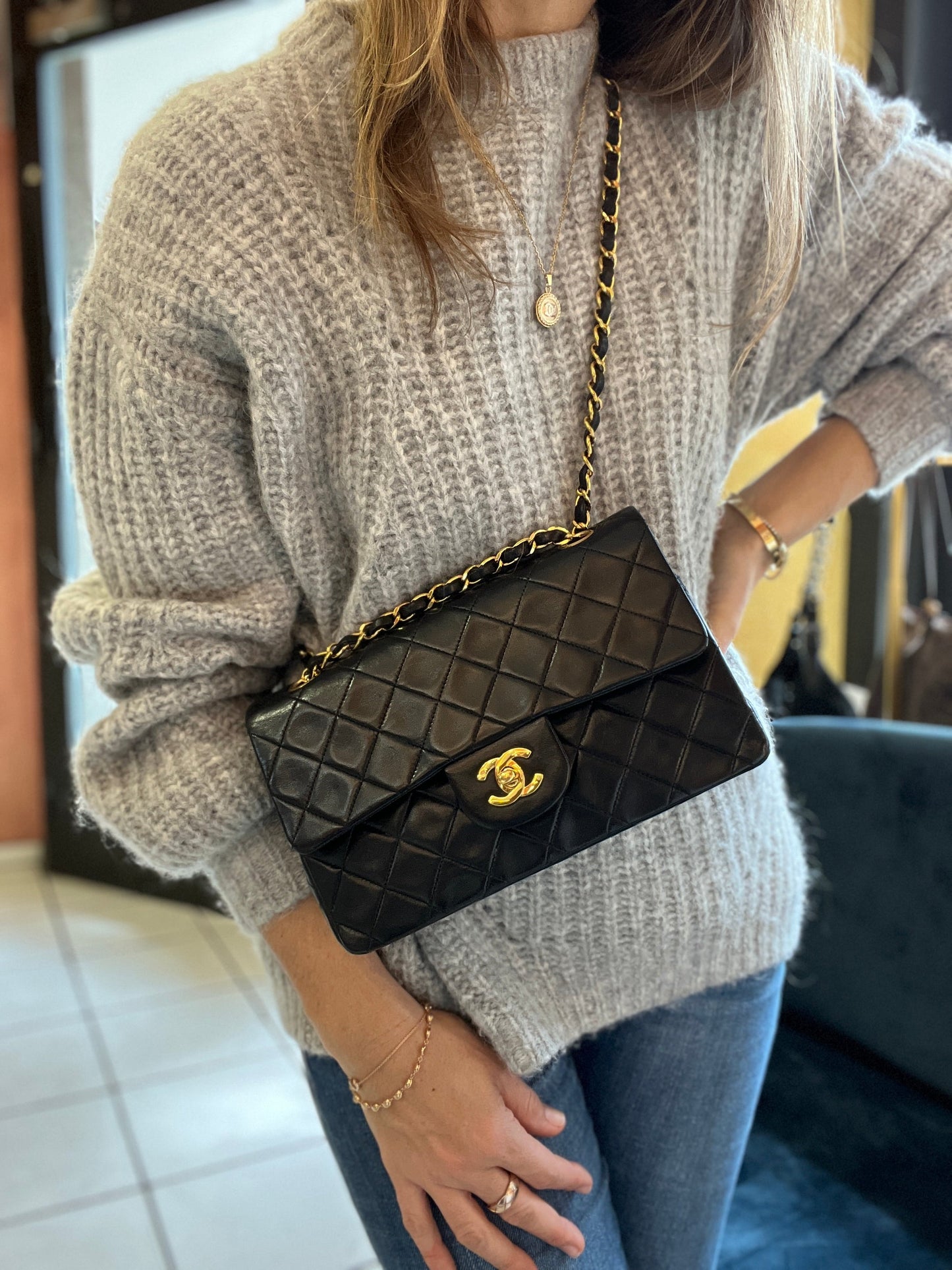 Classic Small Double Flap Black Lambskin