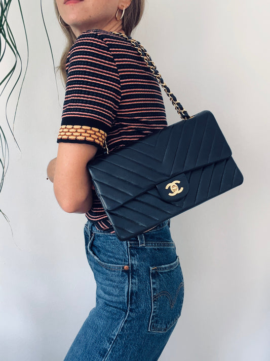 Navy Chevron Medium Double Flap (1994-1996)