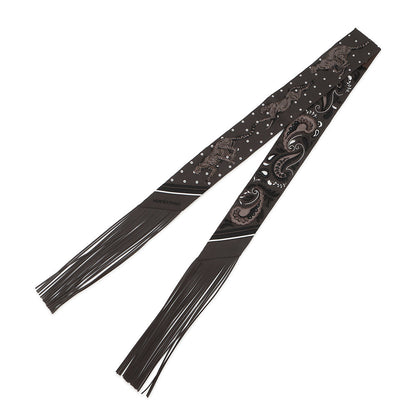 HERMES Gépard Bandana Frange Cuile Twilly Fringe Cacao/Blanc/Etoupe Silk Leather