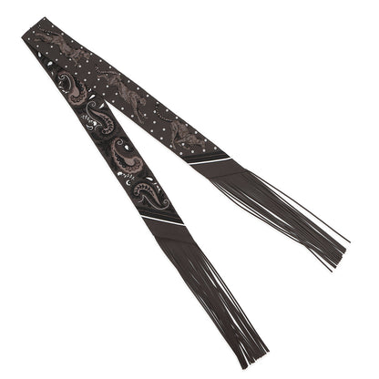 HERMES Gépard Bandana Frange Cuile Twilly Fringe Cacao/Blanc/Etoupe Silk Leather
