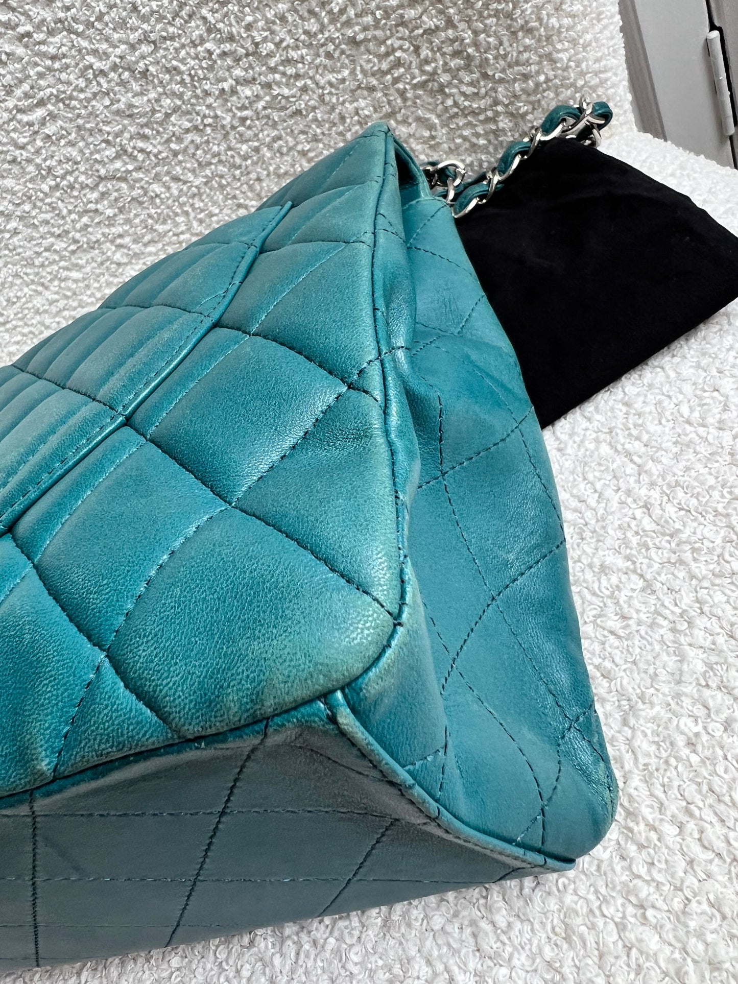 Chanel Maxi Single Flap in Teal Lambskin Silver Hardware
