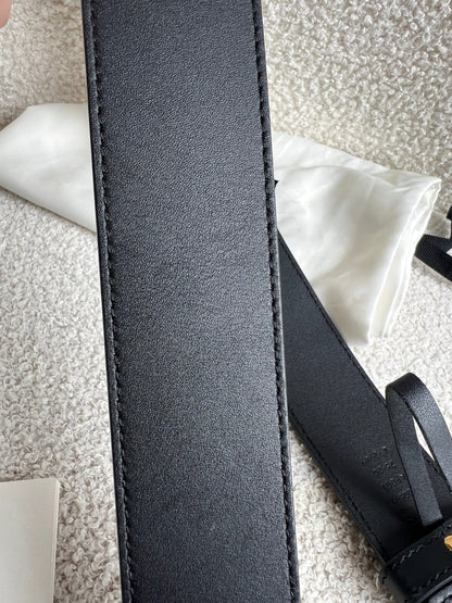 Gucci GG Marmont Black Wide Leather Belt with Shiny Gold Buckle (RRP £410)