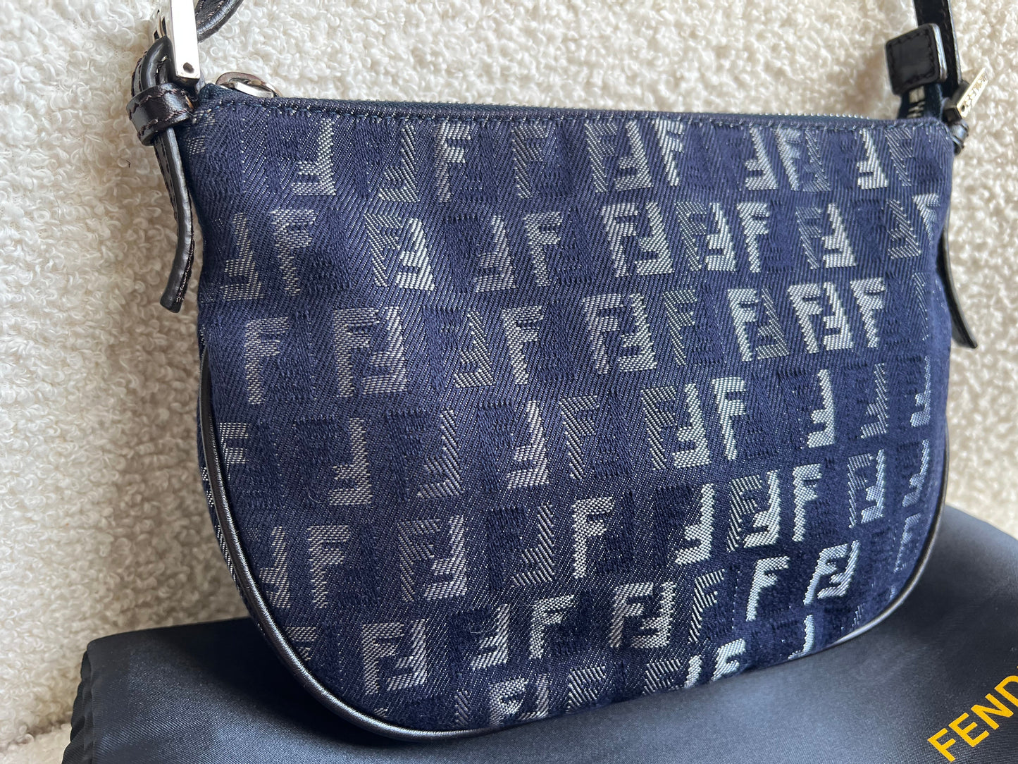 Fendi Denim Zucchino Canvas and Leather Shoulder Bag