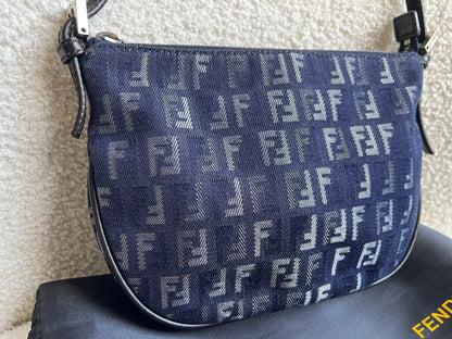 Fendi Denim Zucchino Canvas and Leather Shoulder Bag