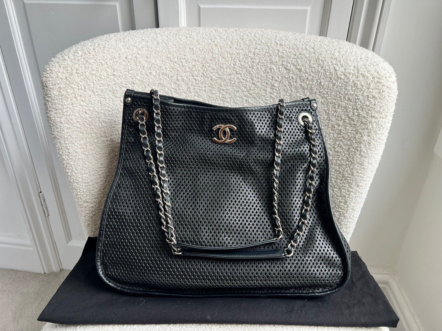 Chanel Black Perforated Up in the Air Tote Retro