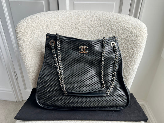 Chanel Black Perforated Up in the Air Tote Retro