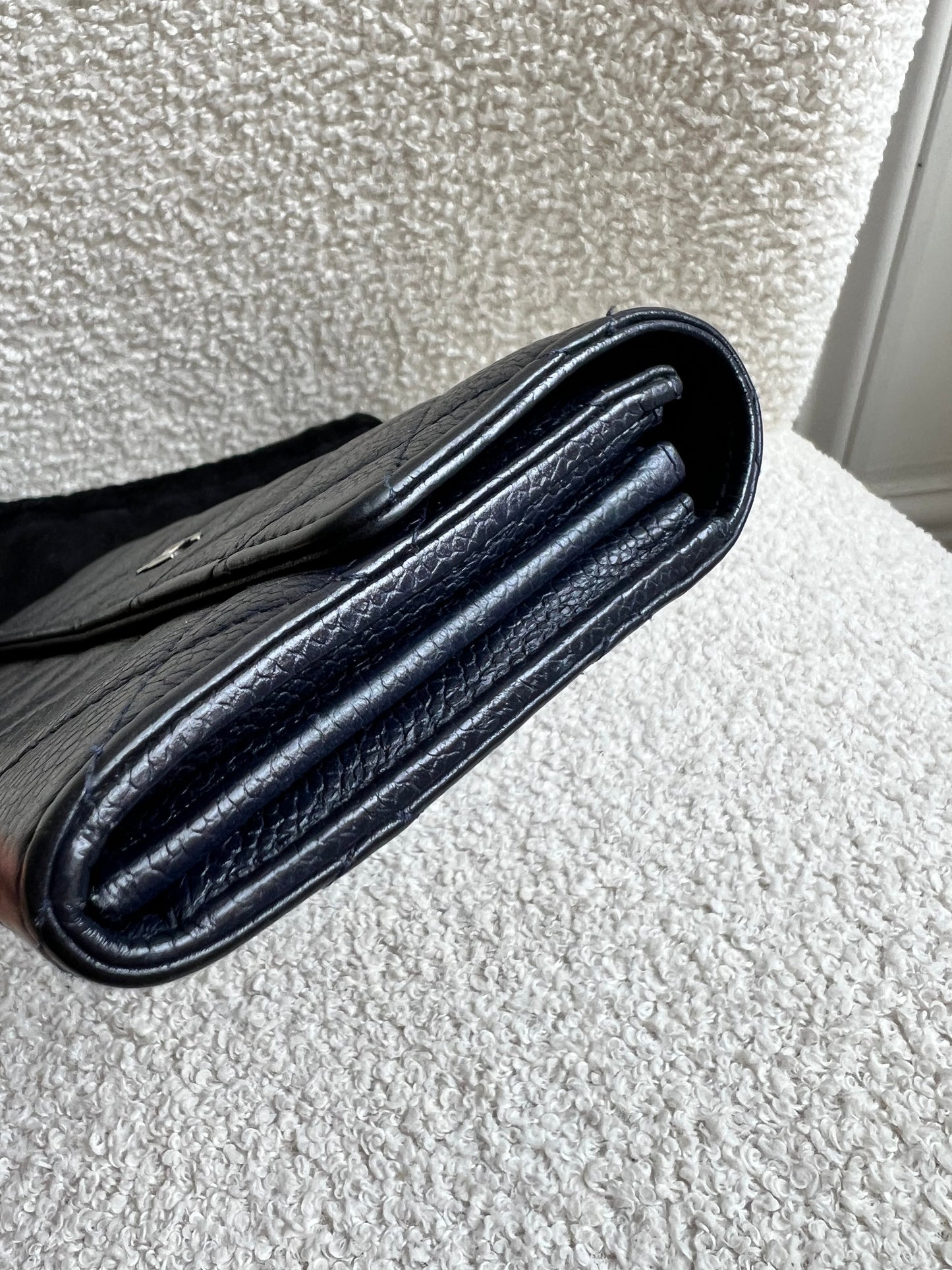 Chanel Navy Caviar Flap Wallet with silver Hardware