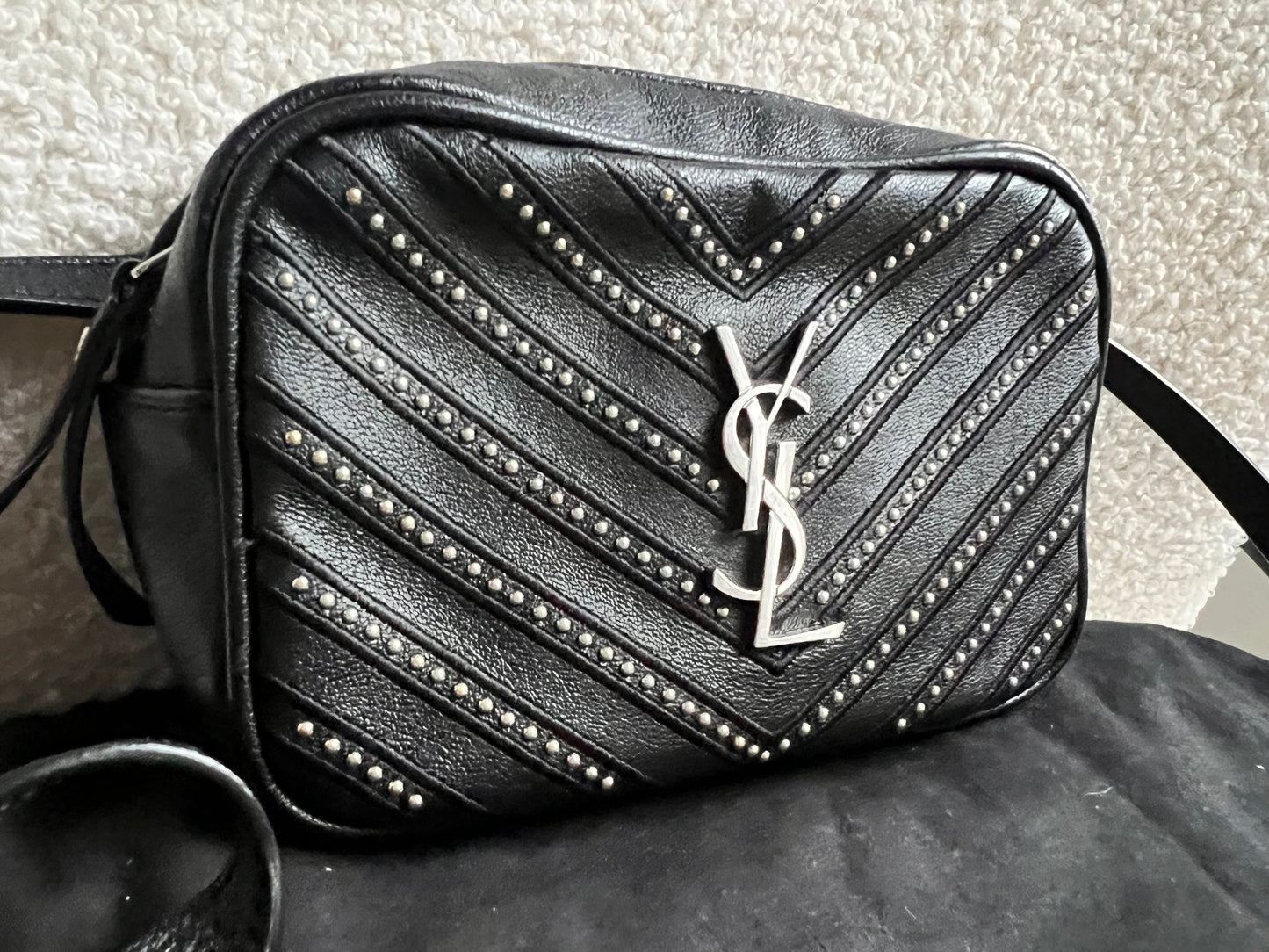 Yves Saint Laurent (YSL) Black Studded Lou Belt Bag