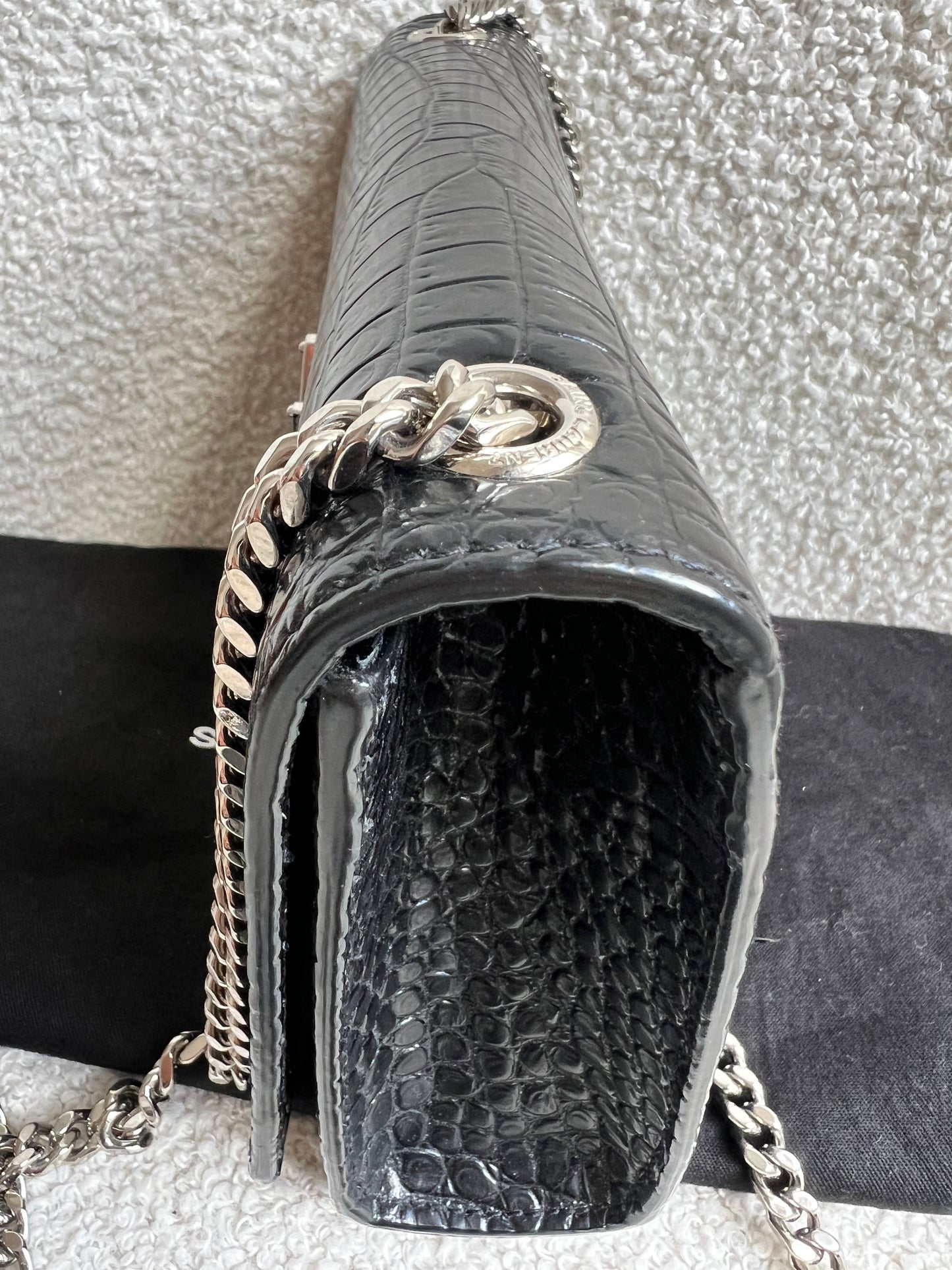 Yves Saint Laurent (YSL) Black Croc Small Kate with Silver Hardware (RRP £1,925)