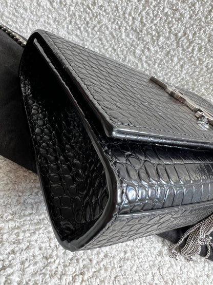 Yves Saint Laurent (YSL) Black Croc Small Kate with Silver Hardware (RRP £1,925)