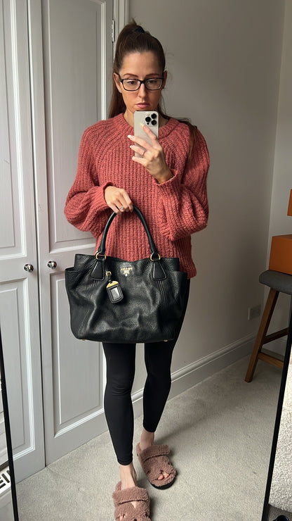 Prada Black Vitello Daino Side Pocket Tote
