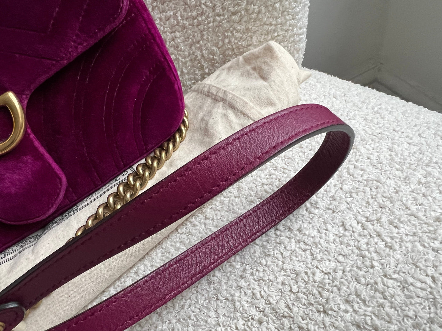 Gucci GG Mini Fuchsia Velvet Marmont Mini Shoulder Bag (RRP £1295)