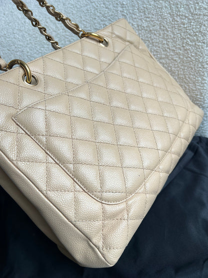 Chanel Beige Caviar Grand Shopper Tote gold hardware (GST)