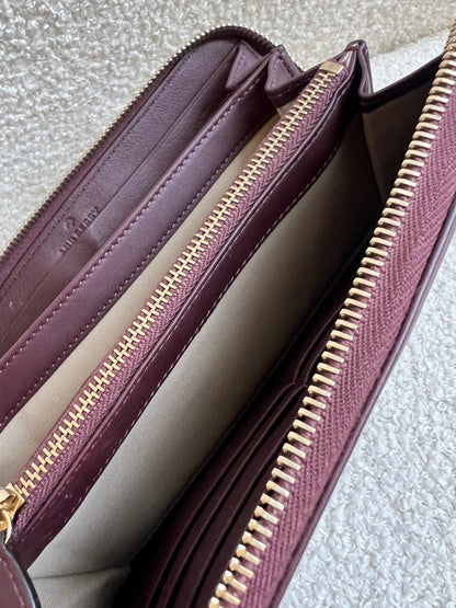 Mulberry Cara 'Lion & Heart Rivets' Zip Around Continental Purse in Oxblood Silky Calf