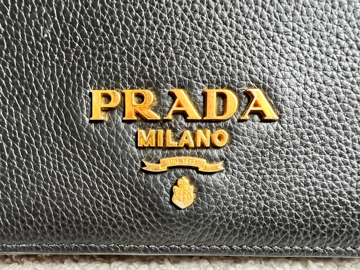 Prada Vitello Phoenix Black Small Leather Crossbody Bag Web Stripe Strap