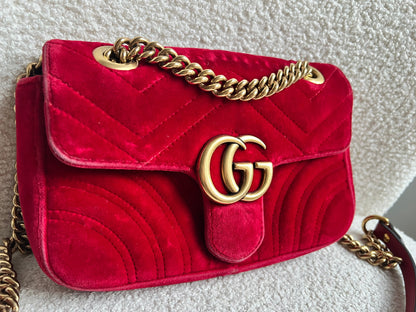 Gucci GG Mini Red Velvet Marmont Mini Shoulder Bag (RRP £1295)