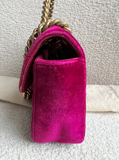 Gucci GG Mini Fuchsia Velvet Marmont Mini Shoulder Bag (RRP £1295)