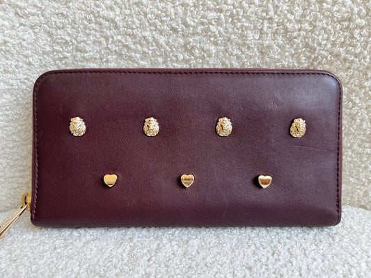 Mulberry Cara 'Lion & Heart Rivets' Zip Around Continental Purse in Oxblood Silky Calf