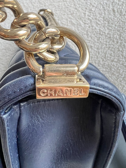 Chanel Navy Blue Lambskin Medium Boy Bag (RRP £5800)