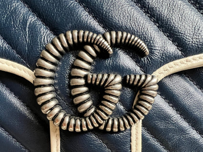 Gucci GG Navy and White Torchon Marmont Small Shoulder Bag