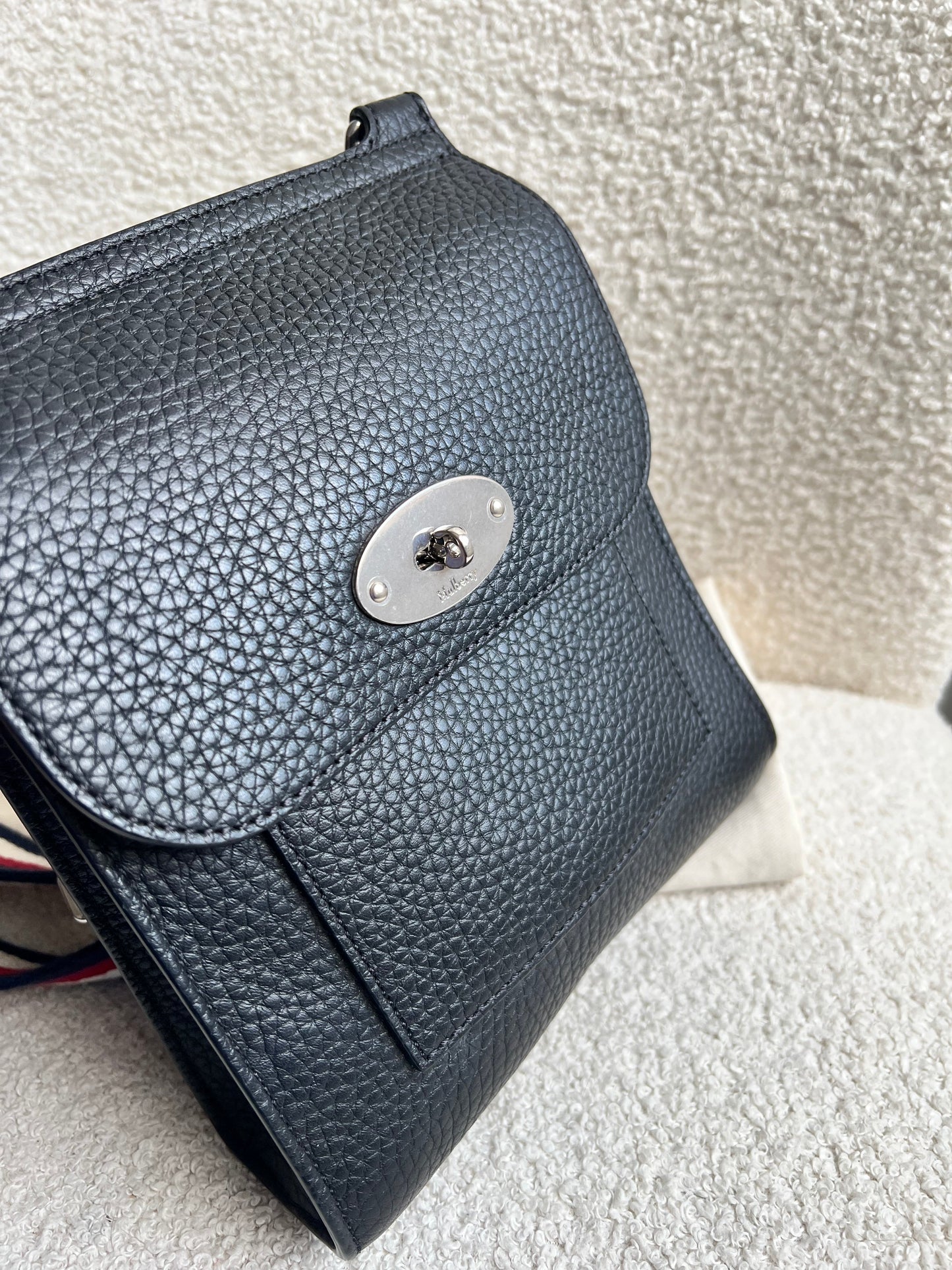 Mulberry Small Black Antony with striped strap